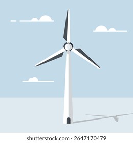 Moinho de vento, turbina eólica, estação de energia eólica com palhetas longas. Energia eólica renovável, conceito de energia ecológica e alternativa. ícone de vetor 3d. Estilo mínimo de desenho animado.