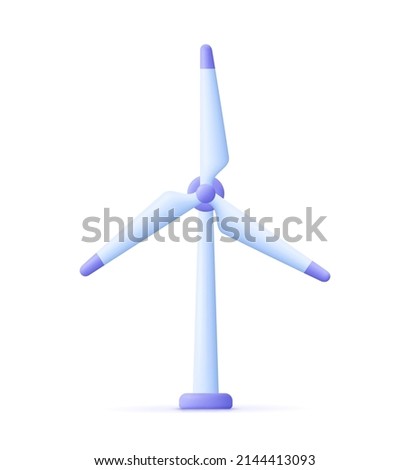 Wind mill, wind turbine, wind power station with long vanes. Renewable wind energy, green and alternative eco energy concept. 3d vector icon. Cartoon minimal style.