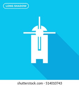 Wind mill vector icon on blue background with long shadow