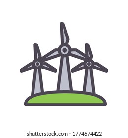Windmühlen-Linie und füllen Stil-Icon-Design, sparen Energie Energie ökologisch nachhaltig und Umwelt Thema Vektorgrafik
