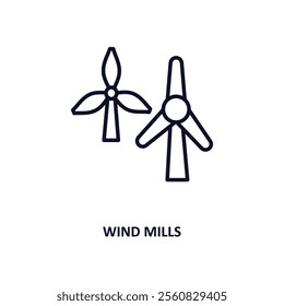 wind mills outline icon.  Thin line icon from ecology collection. Editable vector isolated on white background