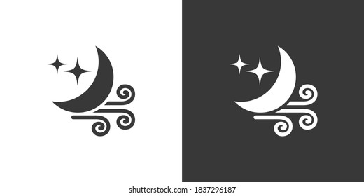 Wind and moon. Isolated icon on black and white background. Weather vector illustration