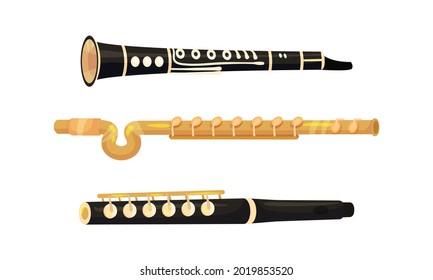 Wind Musical Instrument with Mouthpiece for Blowing Vector Set