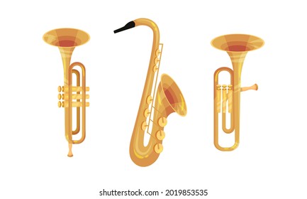 Wind Musical Instrument with Mouthpiece for Blowing Vector Set