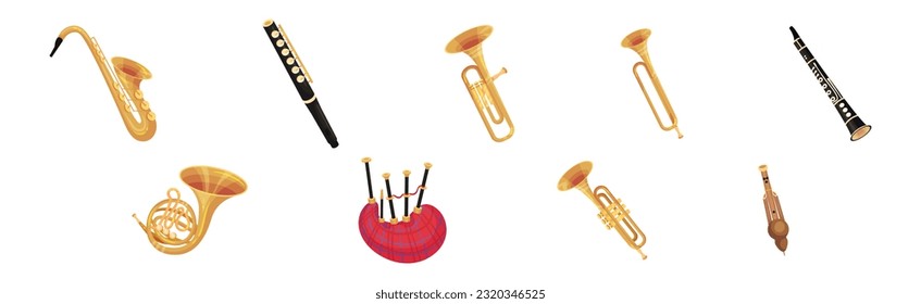 Wind Musical Instrument with Mouthpiece for Blowing Vector Set