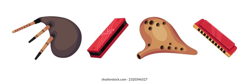 Wind Musical Instrument with Mouthpiece for Blowing Vector Set