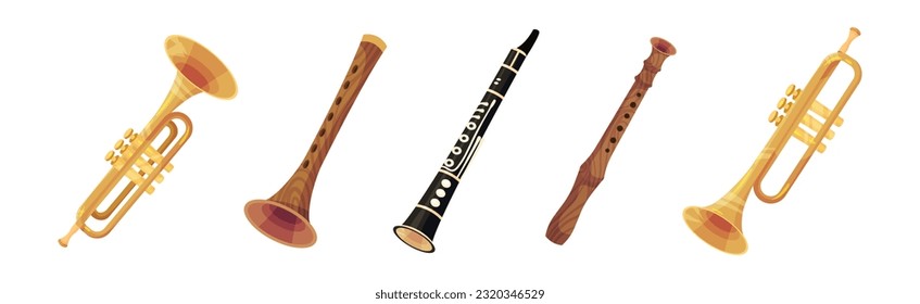 Wind Musical Instrument with Mouthpiece for Blowing Vector Set