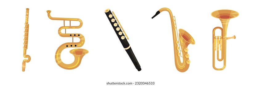 Wind Musical Instrument with Mouthpiece for Blowing Vector Set