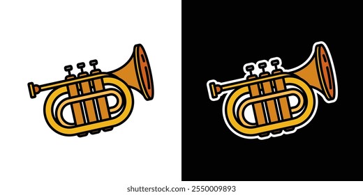 Wind musical instrument on white and black background. Original vector illustration in vintage style. Hand drawn, not AI