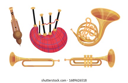 Wind Musical Instruments Isolated on White Background Vector Set