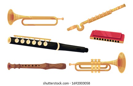 Wind Musical Instruments Isolated on White Background Vector Set
