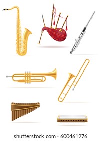 wind musical instruments set icons stock vector illustration isolated on white background