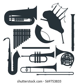 Vector de silueta de instrumentos musicales eólicos.