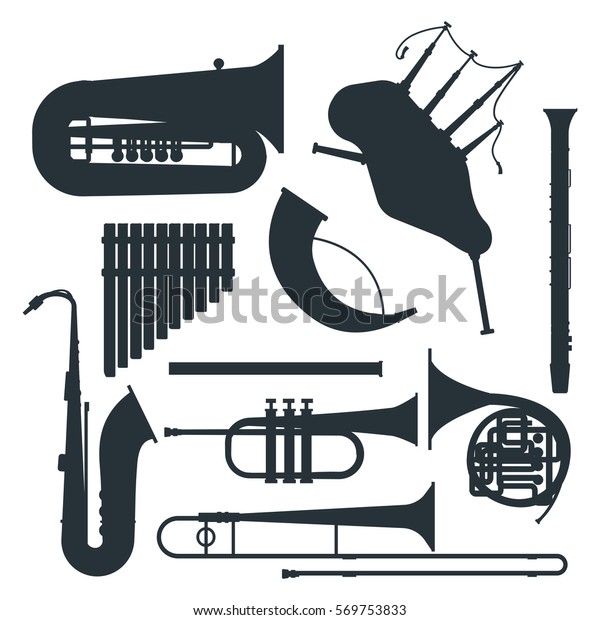 Wind musical\
instruments silhouette\
vector.