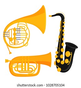 Wind musical instruments tools acoustic musician equipment orchestra vector illustration