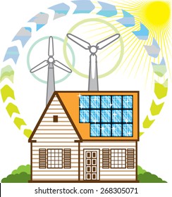 Wind n Solar Small House Vector Eco Energy