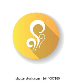 Wind Orange Flat Design Long Shadow Glyph Icon. Fresh Air Swirl. Good Smell, Perfume Scent. Smoke Puff, Steam Curls, Evaporation. Blowing Wind Spirals. Silhouette RGB Color Illustration