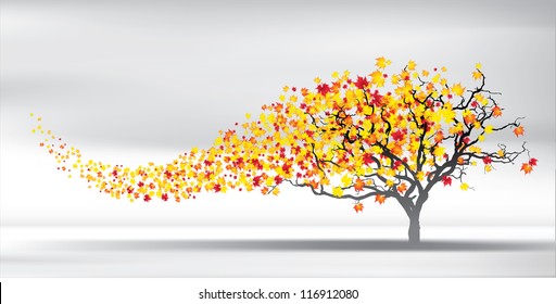 wind picks leaves from a lonely tree, Vector