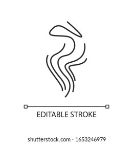 Wind pixel perfect linear icon. Cold fresh air swirl. Good smell, perfume scent. Thin line customizable illustration. Contour symbol. Vector isolated outline drawing. Editable stroke