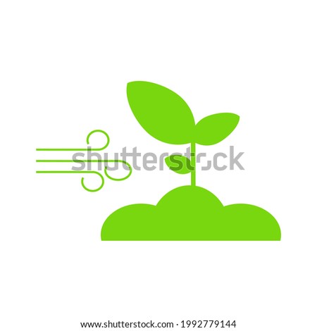 Wind and plant isolated on white background. Wind mixes the air enabling plants to reach and absorb more CO2 from the air.