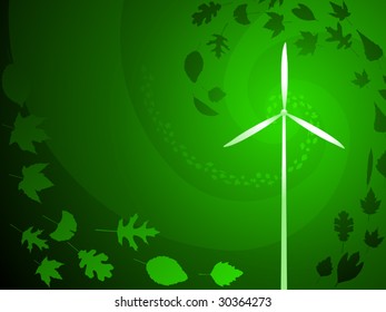 Wind power background with swirling vector leaves
