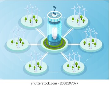 Windenergie für umweltfreundliche erneuerbare Energien. Windturbinen für die Stromerzeugung. Energieerzeugung unter Einsatz grüner Technologien. Versorgung des Planeten mit Elektrizität