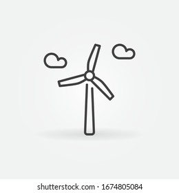 Wind Power with clouds vector concept icon or logo element in thin line style