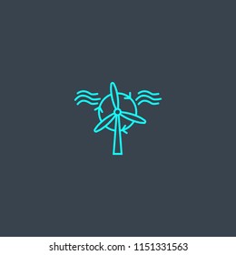 Wind Power concept blue line icon. Simple thin element on dark background. Wind Power concept outline symbol design from green energy set. Can be used for web and mobile UI/UX