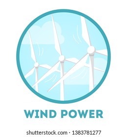 Wind power energy concept. Idea of ecology and environment safety. Renewable alternative energy. Big white windmill. Isolated vector illustration in cartoon style