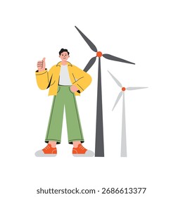 Ilustración vectorial plana de energía eólica 