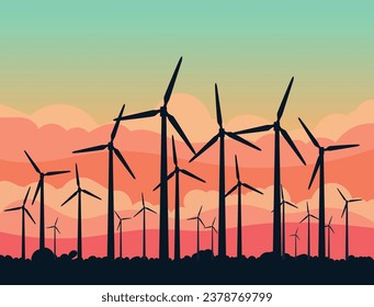 Ilustración gráfica de la generación de energía eólica de energía limpia