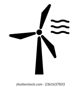 Generación de energía eólica e icono de silueta de viento. Vector.