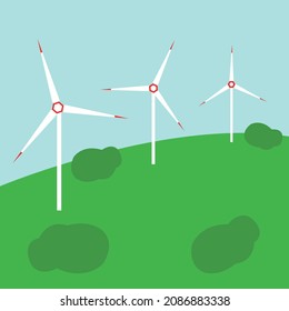 Wind power generators on a hill in the clear sky vector image illustration