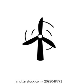 Wind Power Icon in black flat glyph, filled style isolated on white background