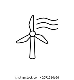 Wind Power Icon in flat black line style, isolated on white background