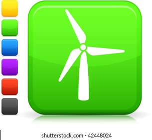 Icono de energía eólica en botón de internet cuadrado Seis opciones de color incluidas.