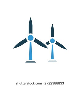 ícones de energia eólica contorno e estilo plano, fundo transparente