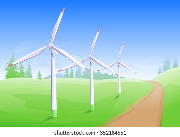 Wind power industry. Windmill energy generator. Illustration in vector format