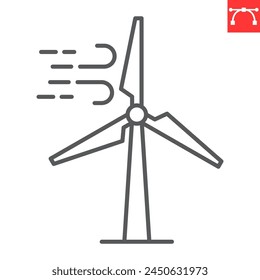 Wind power line icon, ecology and alternative energy, wind turbine vector icon, vector graphics, editable stroke outline sign, eps 10.