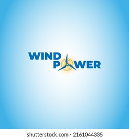 wind power logo on light blue background. wind energy concept