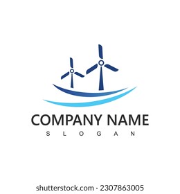 Wind Power Logo, Renewable Energy Concept, Wind Turbine Icon