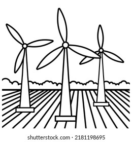 Wind power plant. Eco Green Energy concept. Vector line art illustration. Energy concept