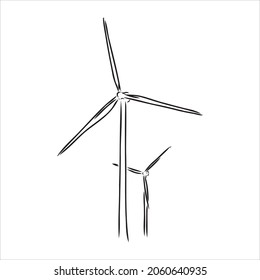 Wind power plant. Hand drawn vector illustration.