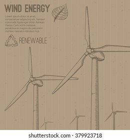 Wind power plant. Hand drawn vector illustration.