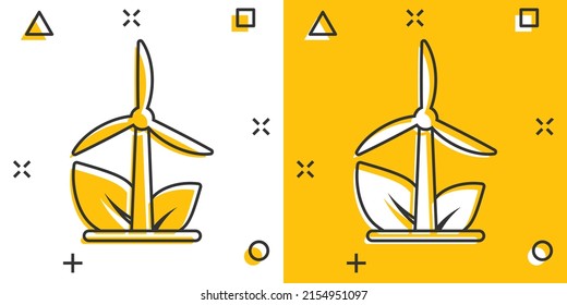 Wind power plant icon in comic style. Turbine cartoon vector illustration on white isolated background. Air energy splash effect sign business concept.