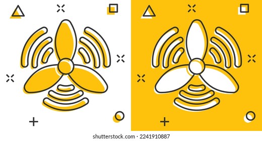 Wind power plant icon in comic style. Turbine cartoon vector illustration on white isolated background. Air energy splash effect sign business concept.