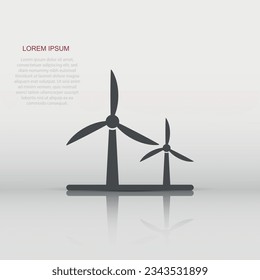 Wind power plant icon in flat style. Turbine vector illustration on white isolated background. Air energy sign business concept.