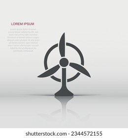 Wind power plant icon in flat style. Turbine vector illustration on white isolated background. Air energy sign business concept.