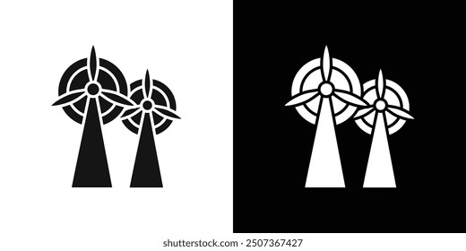 Wind power plant icon flat line symbol set.