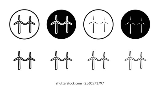 Wind power plant icon Flat outline fill set collection
